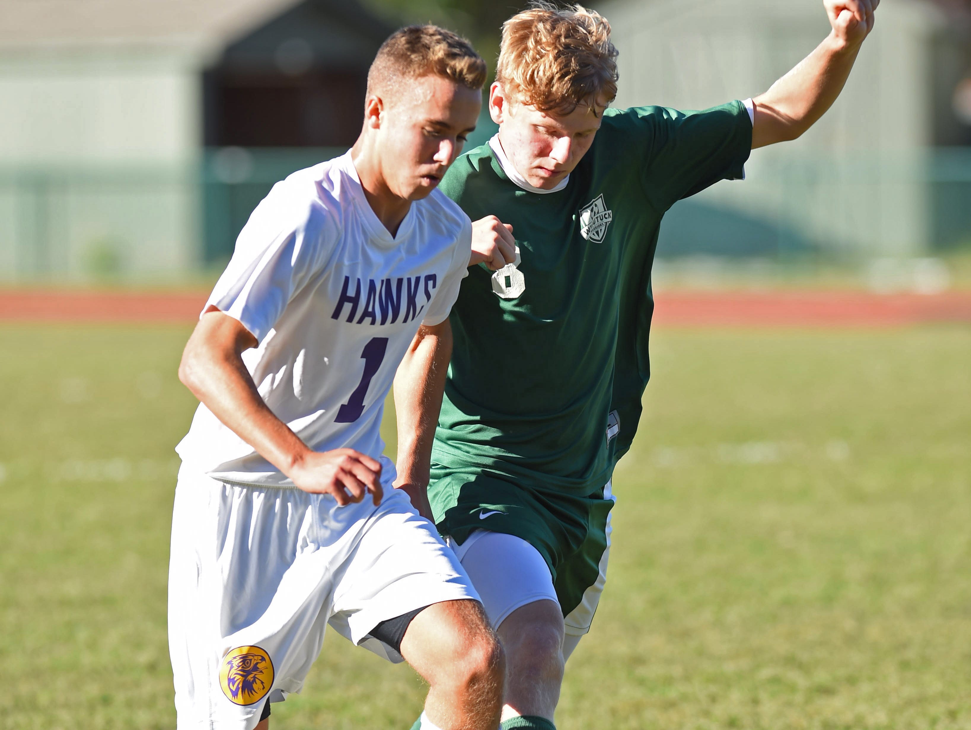 Rhinebeck's Quinn Graziano keeps ahead of Webutuck's Ethan Lounsbury during Thursday's 1-1 tie in Rhinebeck.