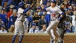 Game 1 in Chicago: Dodgers player Chase Utley celebrates