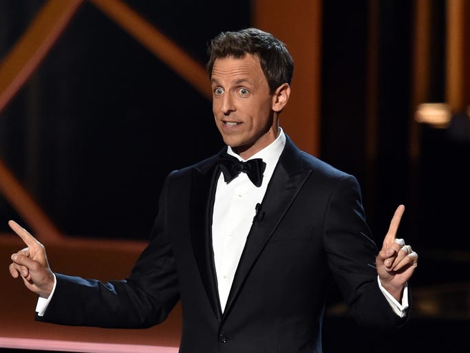 LOS ANGELES, CA - AUGUST 25: Host Seth Meyers speaks onstage at the 66th Annual Primetime Emmy Awards held at Nokia Theatre L.A. Live on August 25, 2014 in Los Angeles, California. (Photo by Kevin Winter/Getty Images)
