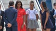 Michelle Obama and daughters Sasha, center and Malia