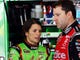 Danica Patrick (left) talks with Stewart during practice for the 2012 Daytona 500.  2012 was Patrick's first season as a driver for Stewart's team, Stewart-Haas Racing,