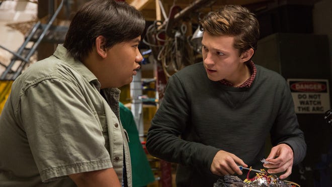 Ned (Jacob Batalon, left) and Peter (Tom Holland) nerd out in "Spider-Man: Homecoming."