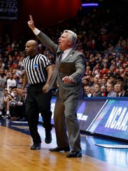 Kansas State head coach Bruce Weber reacts to a play