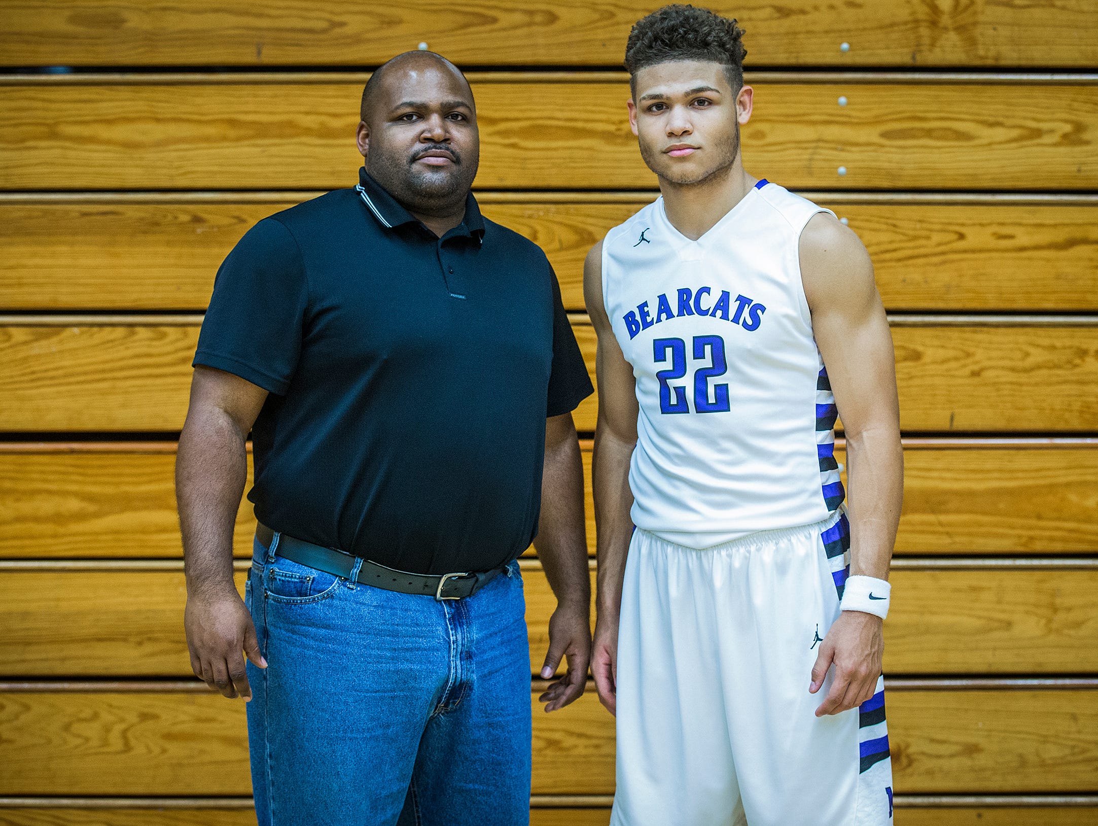 Andre Jones with his father at the Muncie Fieldhouse Thursday, Nov. 20, 2015.