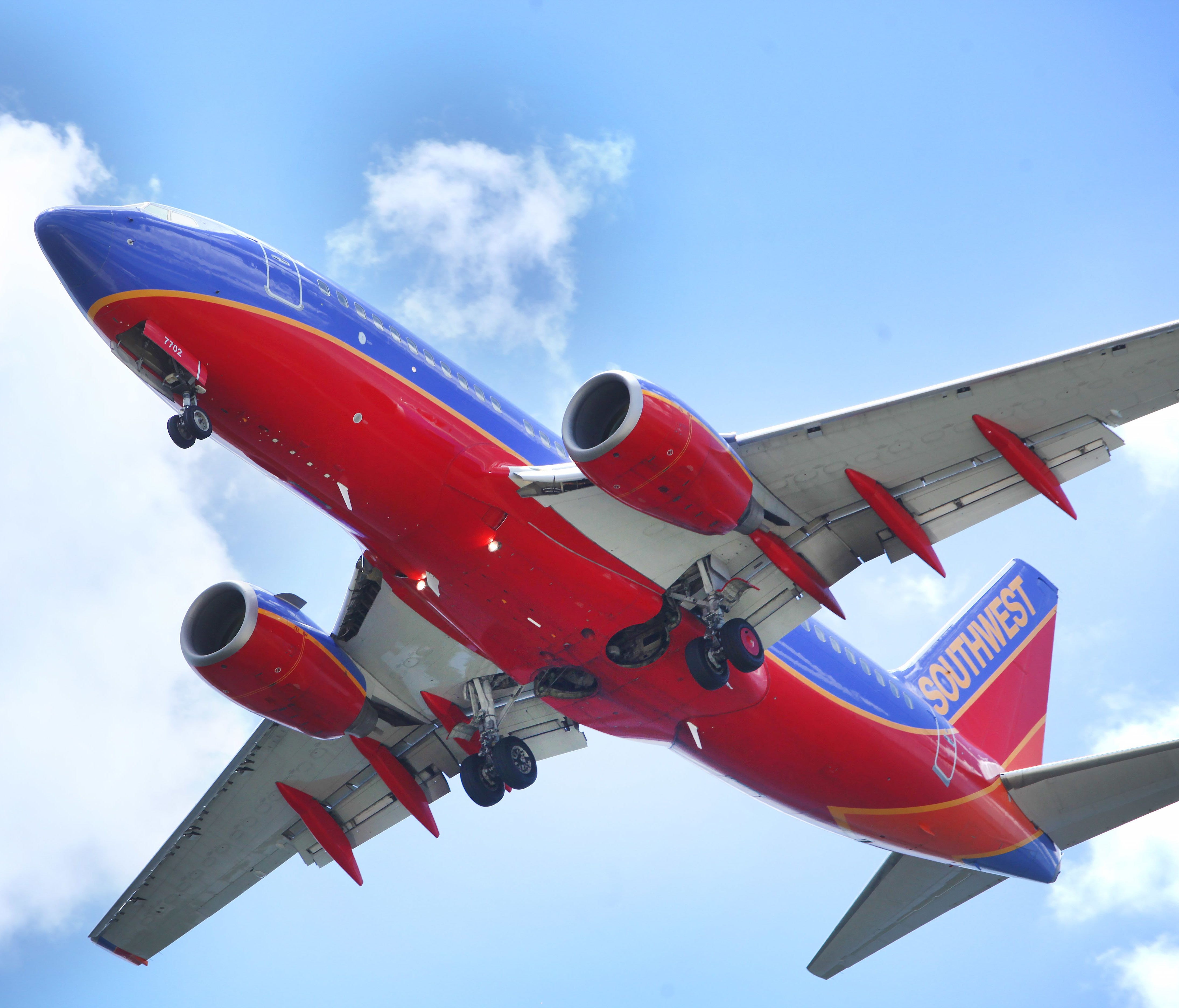 A Southwest Airlines jet gets ready to land at Tampa International Airport on June 6, 2016.