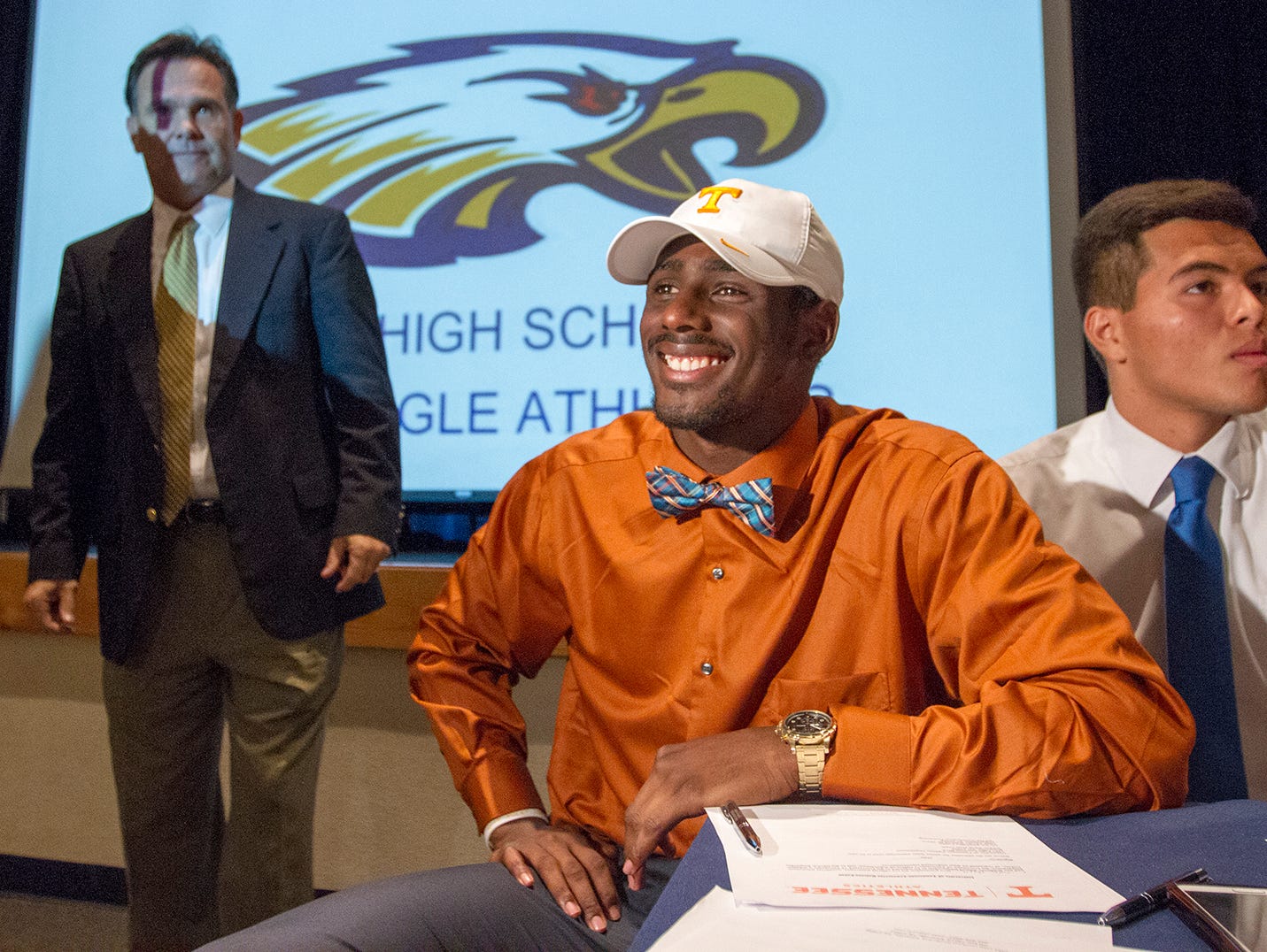 Naples High School’s Tyler Byrd was among the school’s athletes who signed National Letters of Intent Wednesday at the school. Byrd will play football at the University of Tennessee.