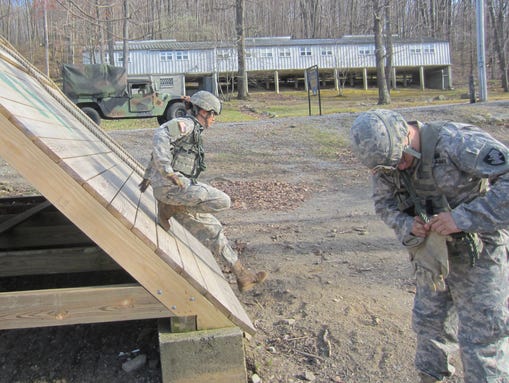 Then-cadet Erin Mauldin trains on the Anzio Obstacle