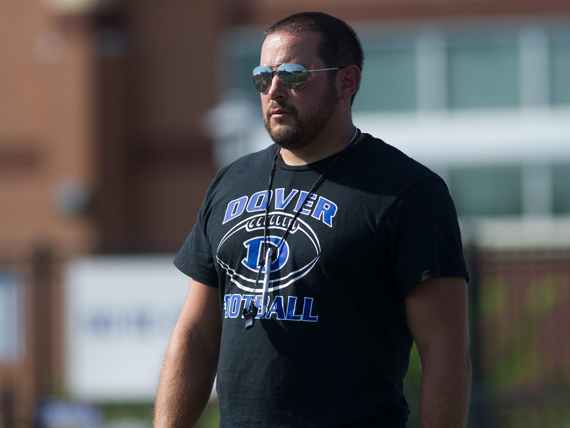 Dover High School's new football coach Rudy Simonetti during their pre season scrimmage against Archmere.