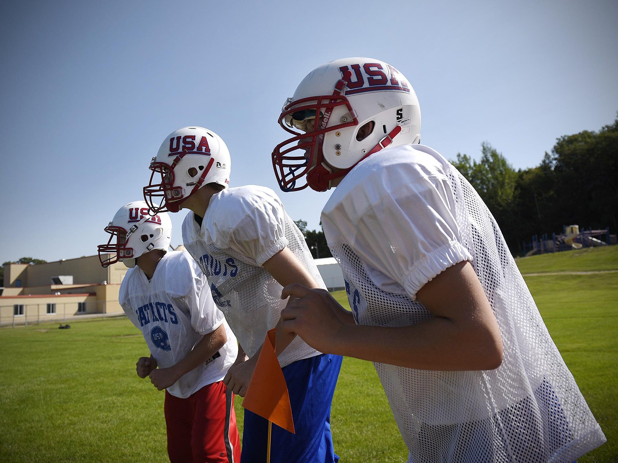 USA players line up for a drill during practice Aug. 11 in Swanville.