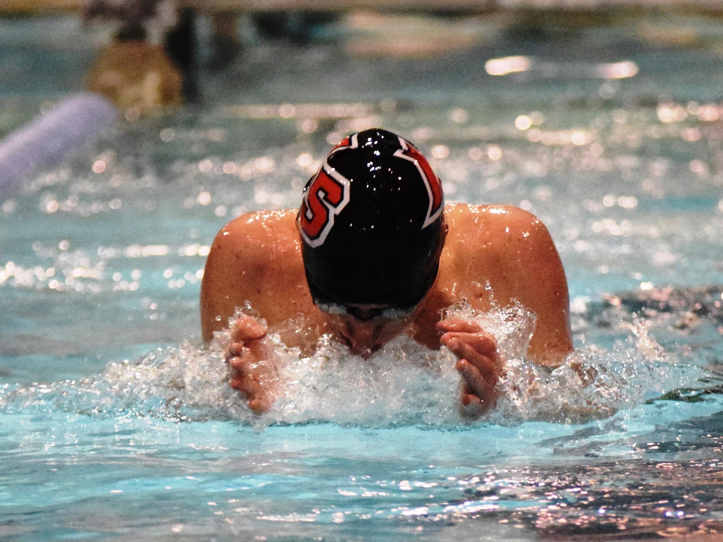 Cole Trotta of La Salle shows full concentration during the boys 200-yard individual medley in last season’s GCL swim meet.