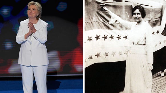 Hillary Clinton showing a striking resemblance to suffragettes