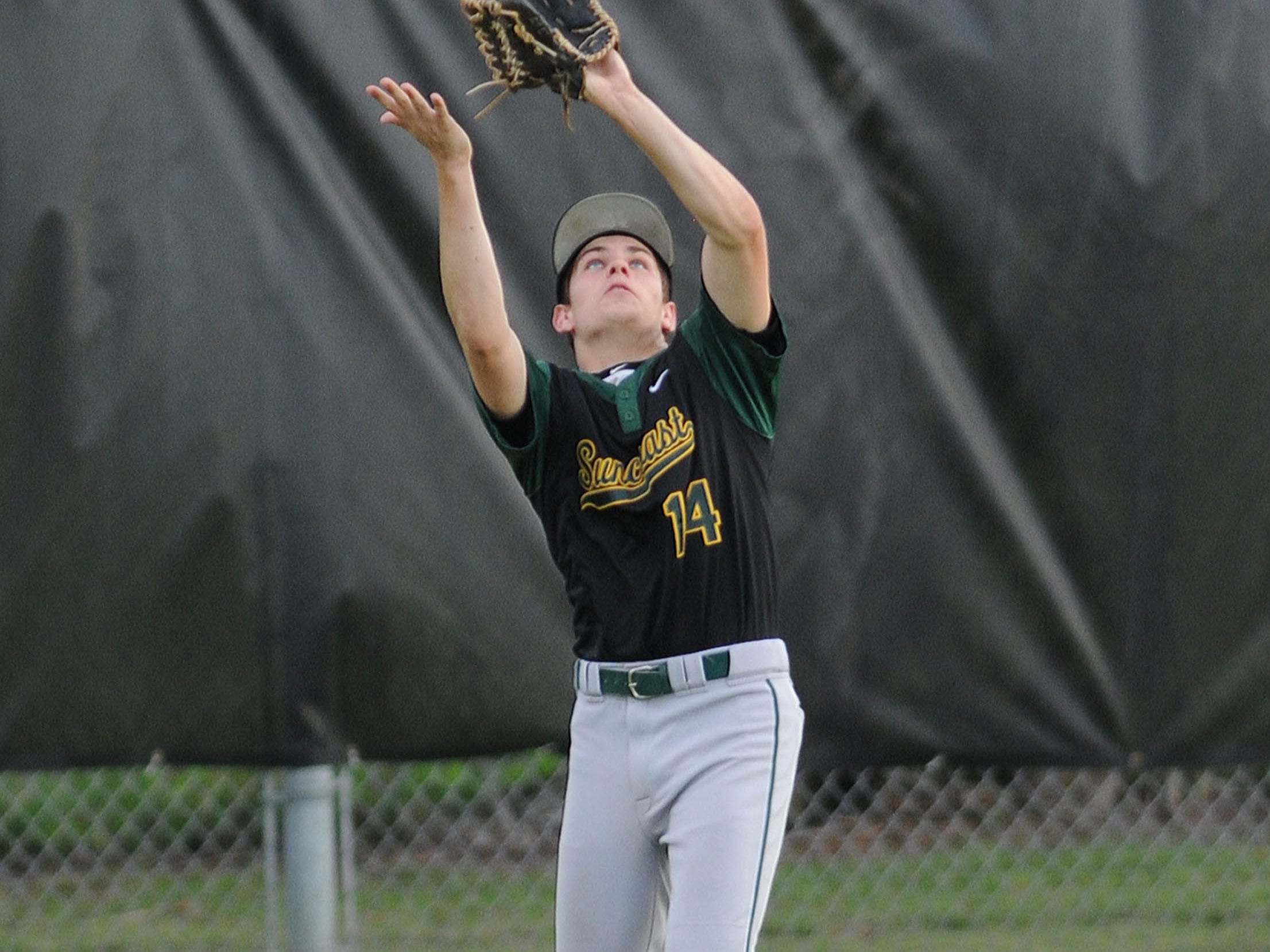 Liam Lyona of Suncoast makes a catch during Tuesday's game against Bayside at Palm Bay High school.