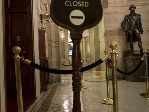 A view of an empty hall at the U.S. Capitol on Sunday in Washington, D.C.