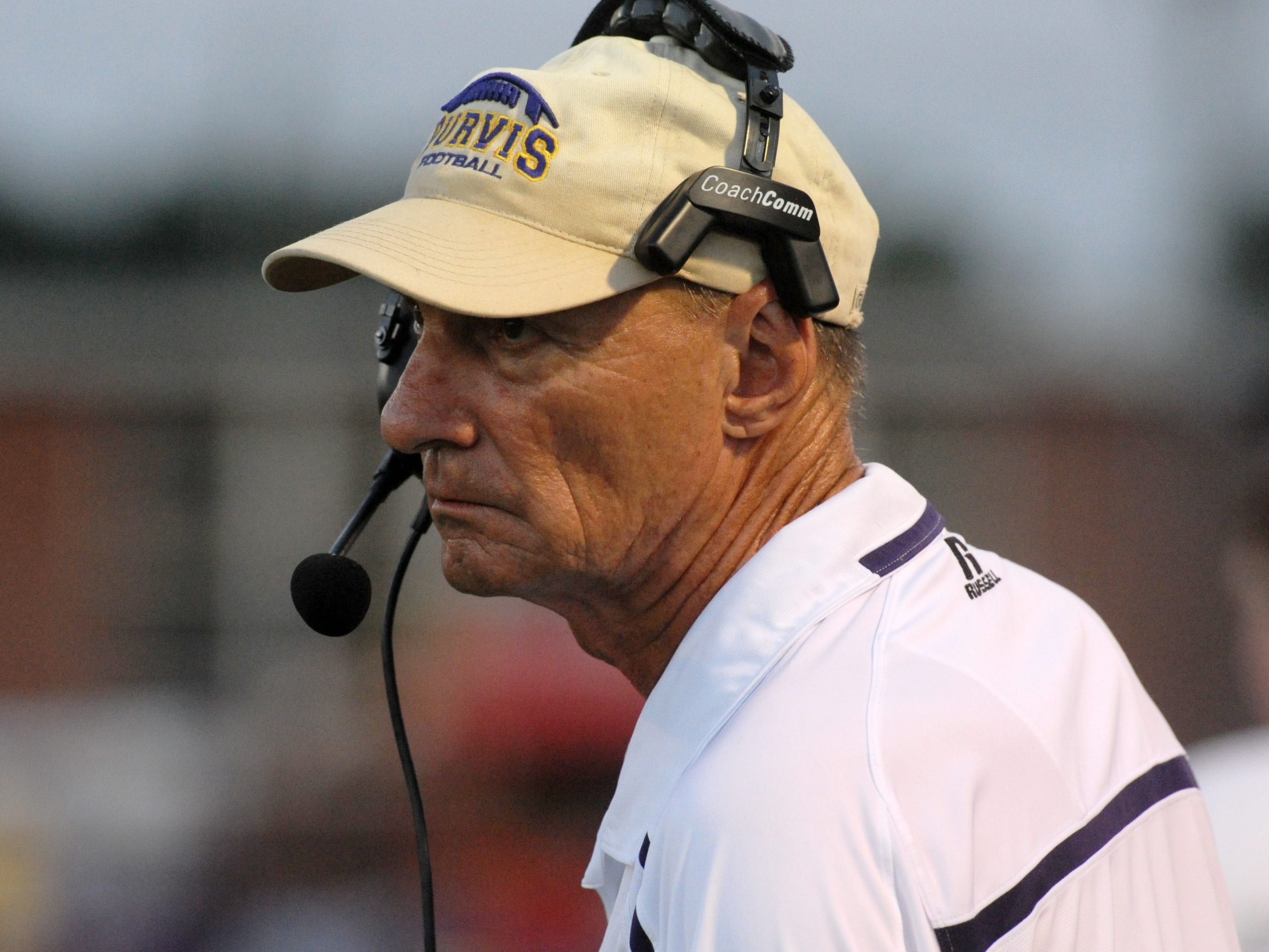 Purvis head football coach Perry Wheat looks on during their game against North Forrest on Friday night in Purvis.