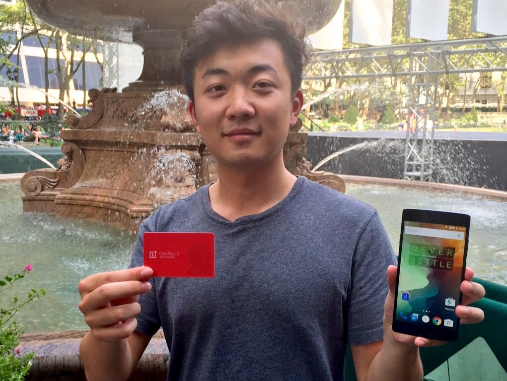 OnePlus co-founder Carl Pei with the new OnePlus 2 smartphone
