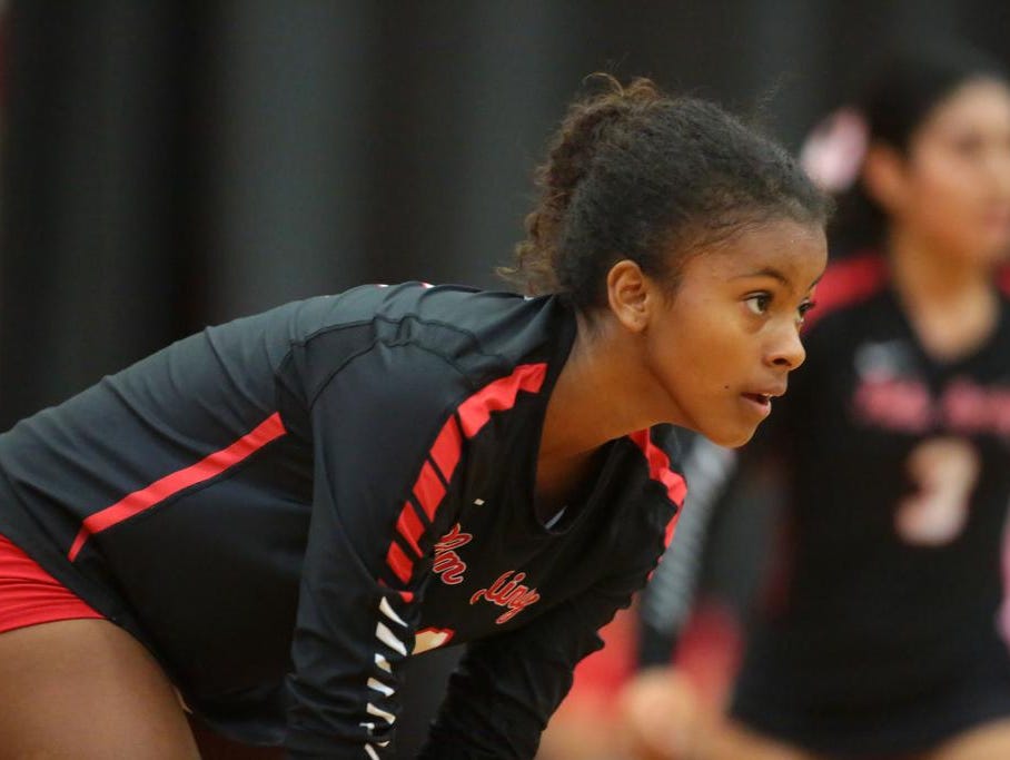 Palm Springs volleyball player Marisela Wright during play with Coachella Valley High. Her two sisters are also on the Palm Springs team.