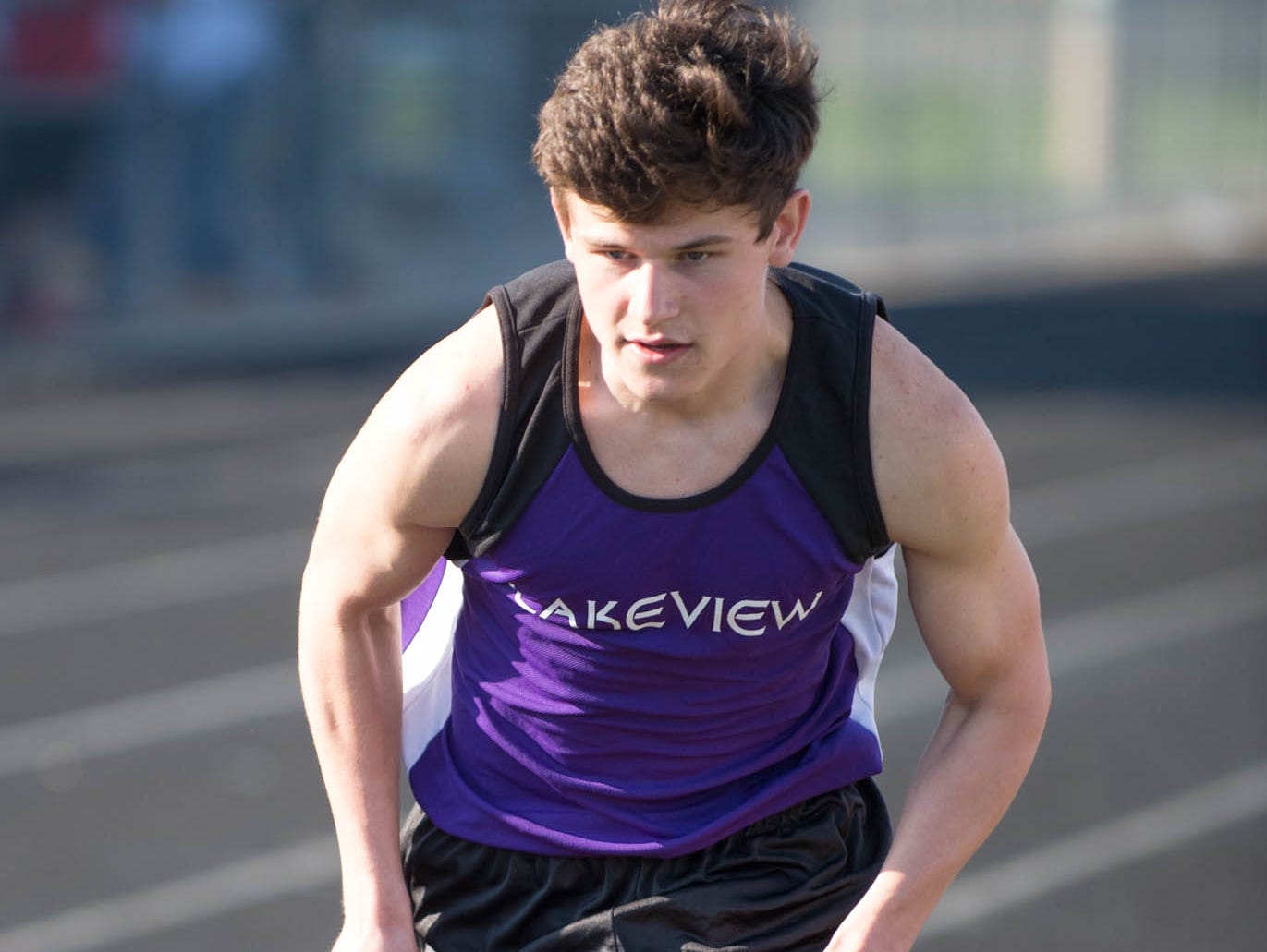 Lakeview's Brandon VanOosten competes in the 3,200 relay at the Lakeview Track and Field Meet on Friday.