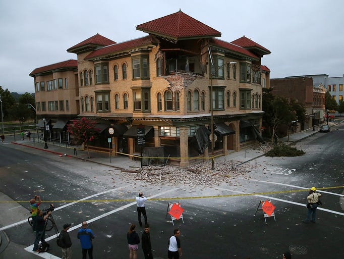 A destroyed building following a magnitude-6.0 earthquake in Napa, Calif.