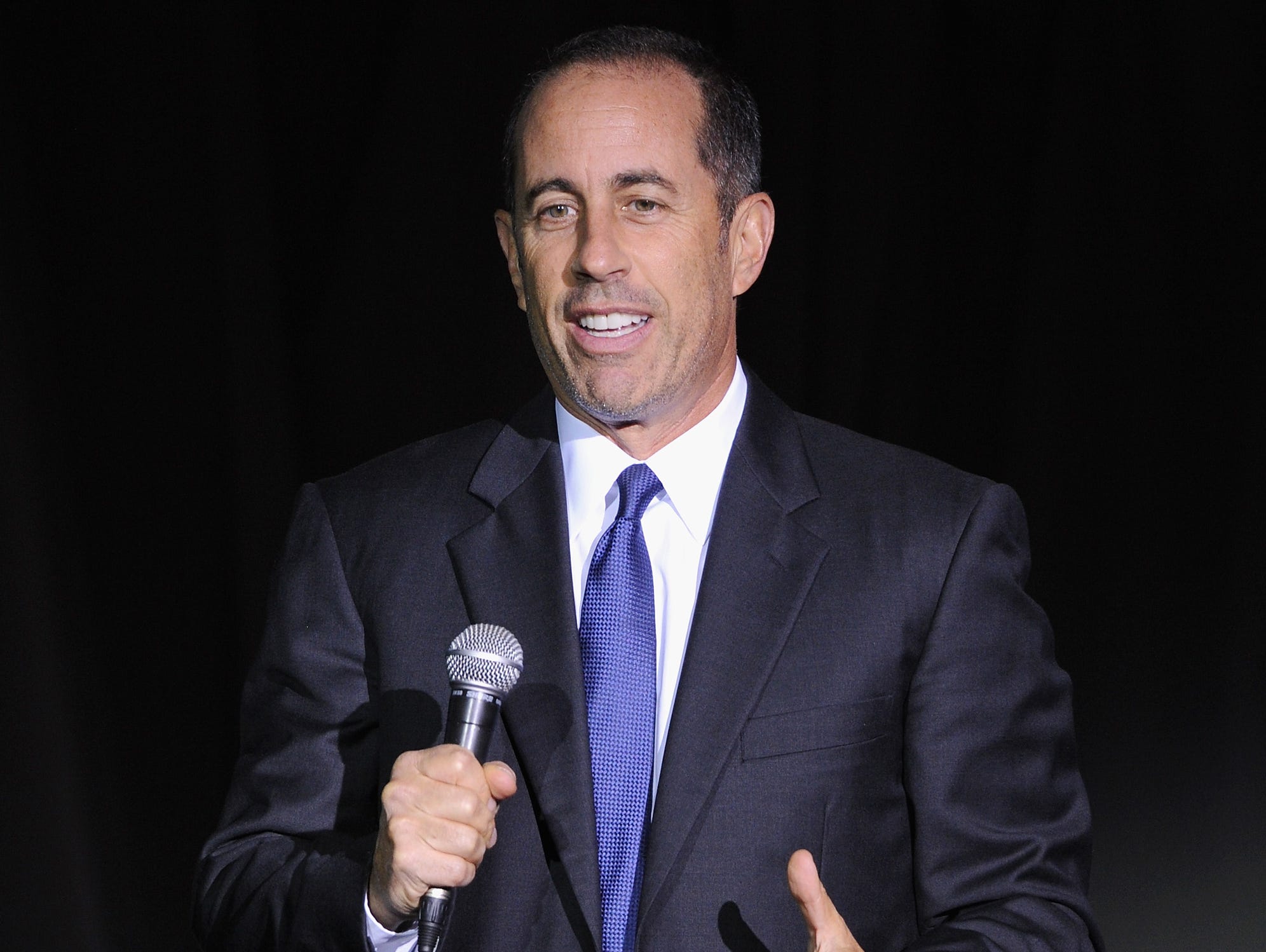 Comedian Jerry Seinfeld speaks onstage at the National Resources Defense Council's Night of Comedy benefiting the NRDC on Nov. 5, 2014 in New York.