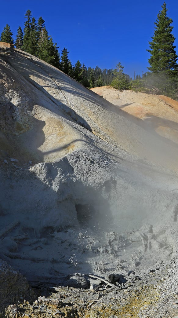 A mudpot bubbles at the Sulphur Works in Lassen Volcanic