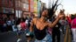People dance while protesting in Baltimore. Maryland's