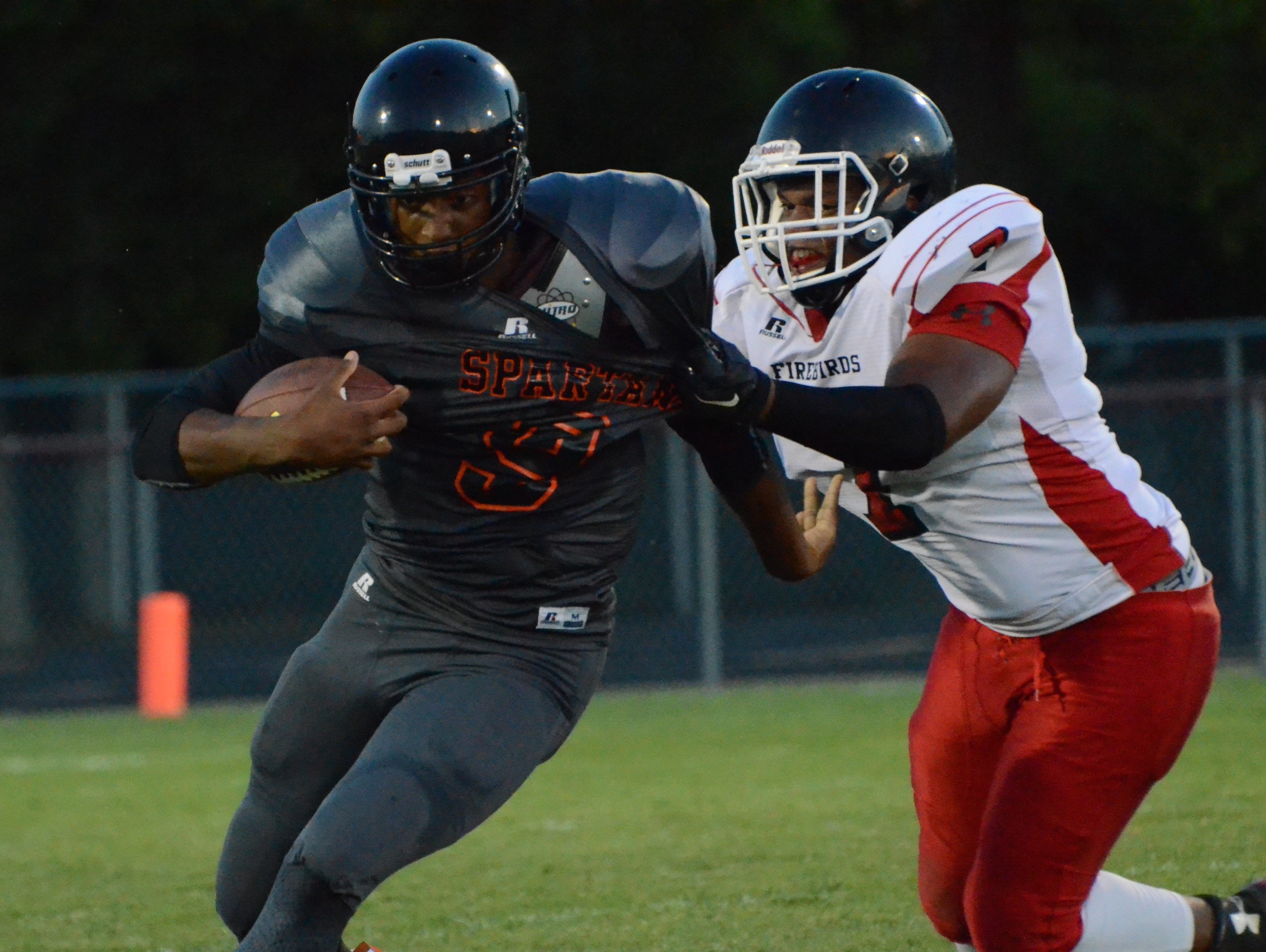 Stratford's Josh Trueheart and Pearl-Cohn's Antowon Malone compete in last year's Metro Football Jamboree