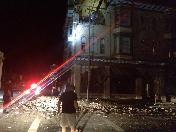 A building is damaged in Napa, Calif., on Aug. 24, 2014 after a 6.0 magnitude quake hit the area.