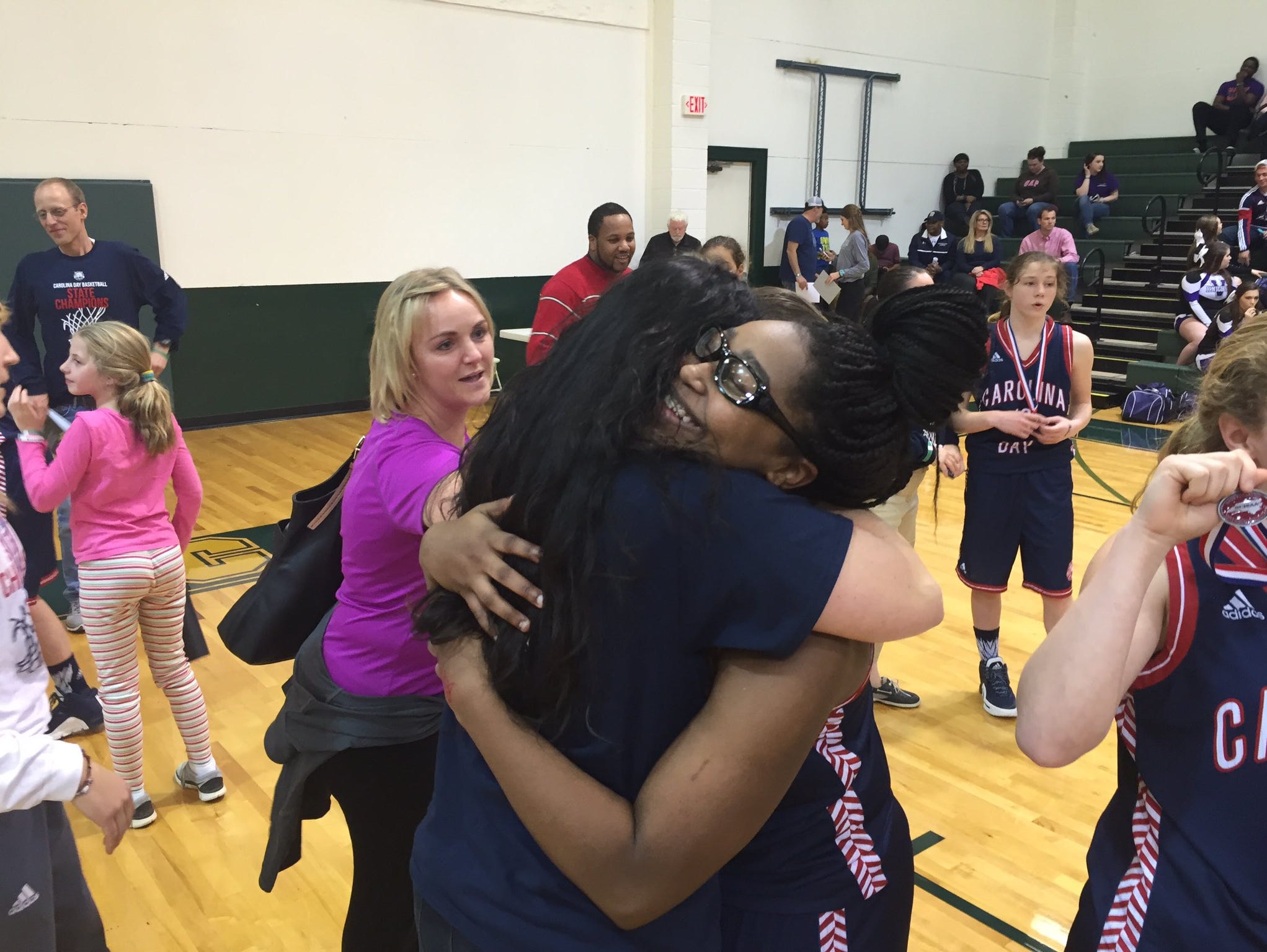 Mikayla Ray, right, and the Carolina Day girls won their sixth consecutive NCISAA 2-A basketball championship on Saturday in Raleigh.