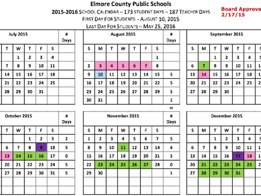 Elmore County Public Schools calendar