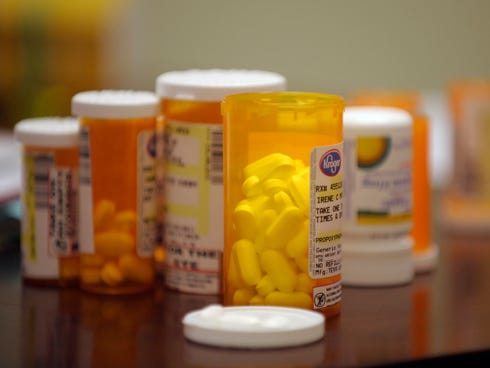 Prescription medicine bottles.