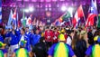 View of the cauldron as athletes walk in at Maracana.