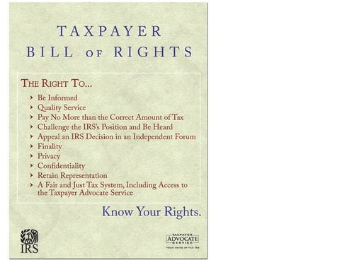 Proposed taxpayer bill of rights, from the Taxpayer Advocate