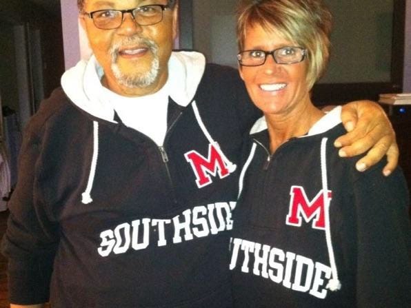 William Keith Nash and his wife Staci pose for a picture in matching Southside sweatshirts.