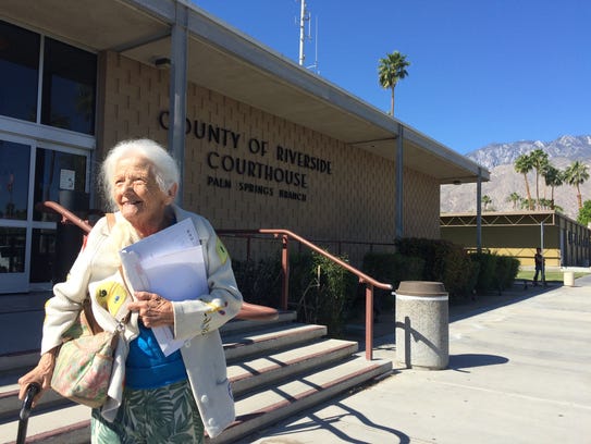 Evelyn Heller, 100, leaves the Palm Springs courthouse