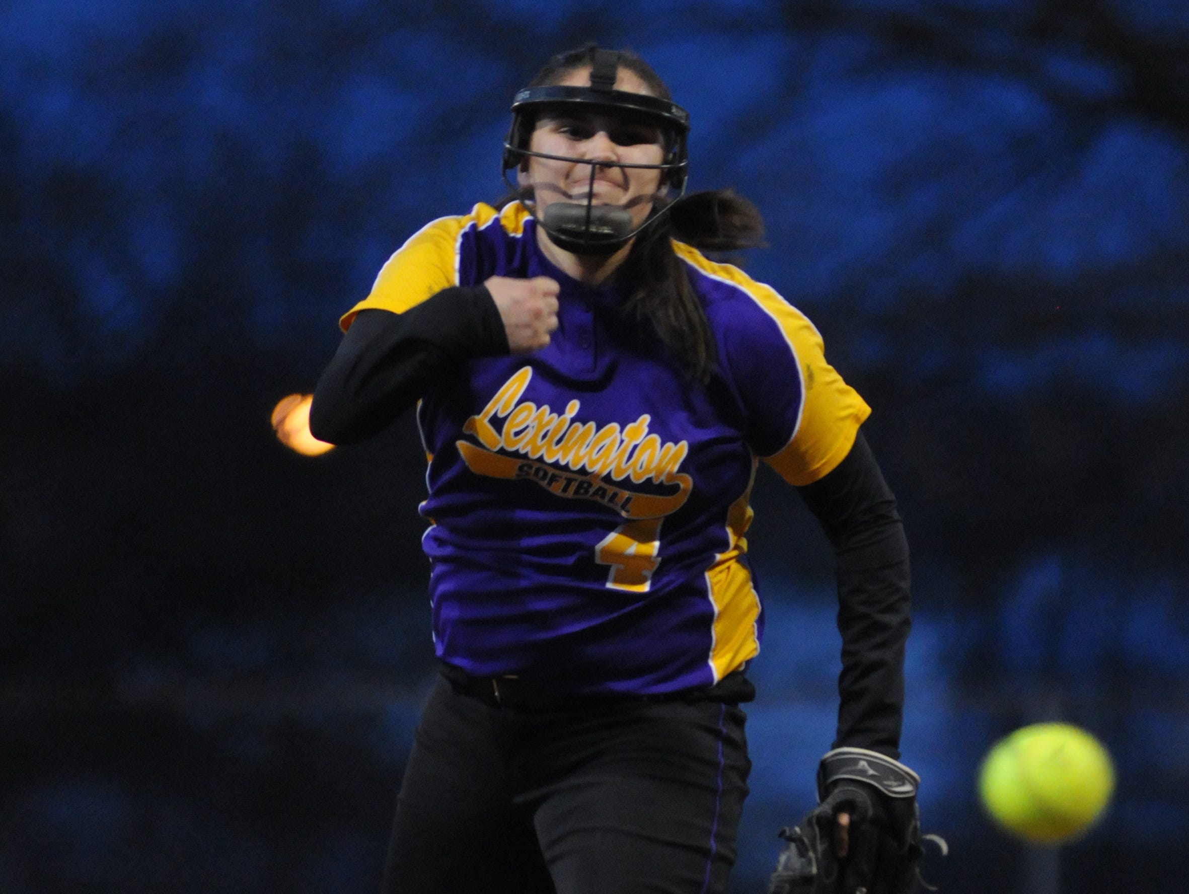 Lexington’s Abbie Sgro delivers a strike against Kenton Ridge at last year’s Wendy’s Spring Classic in Ashland. The reigning News Journal Pitcher of the Year returns for her senior softball season.