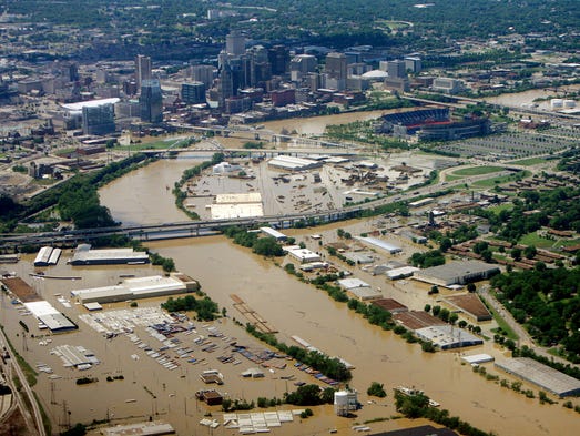 The Cumberland River flooded downtown Nashville May