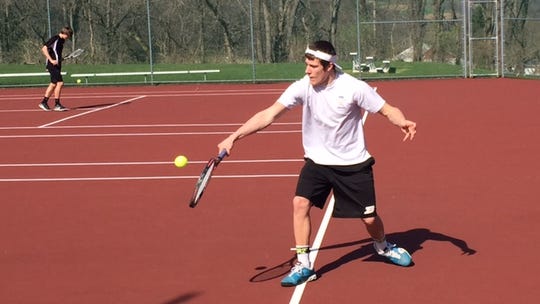 Biglerville's Nate Newberry returns a shot from Susquehannock's