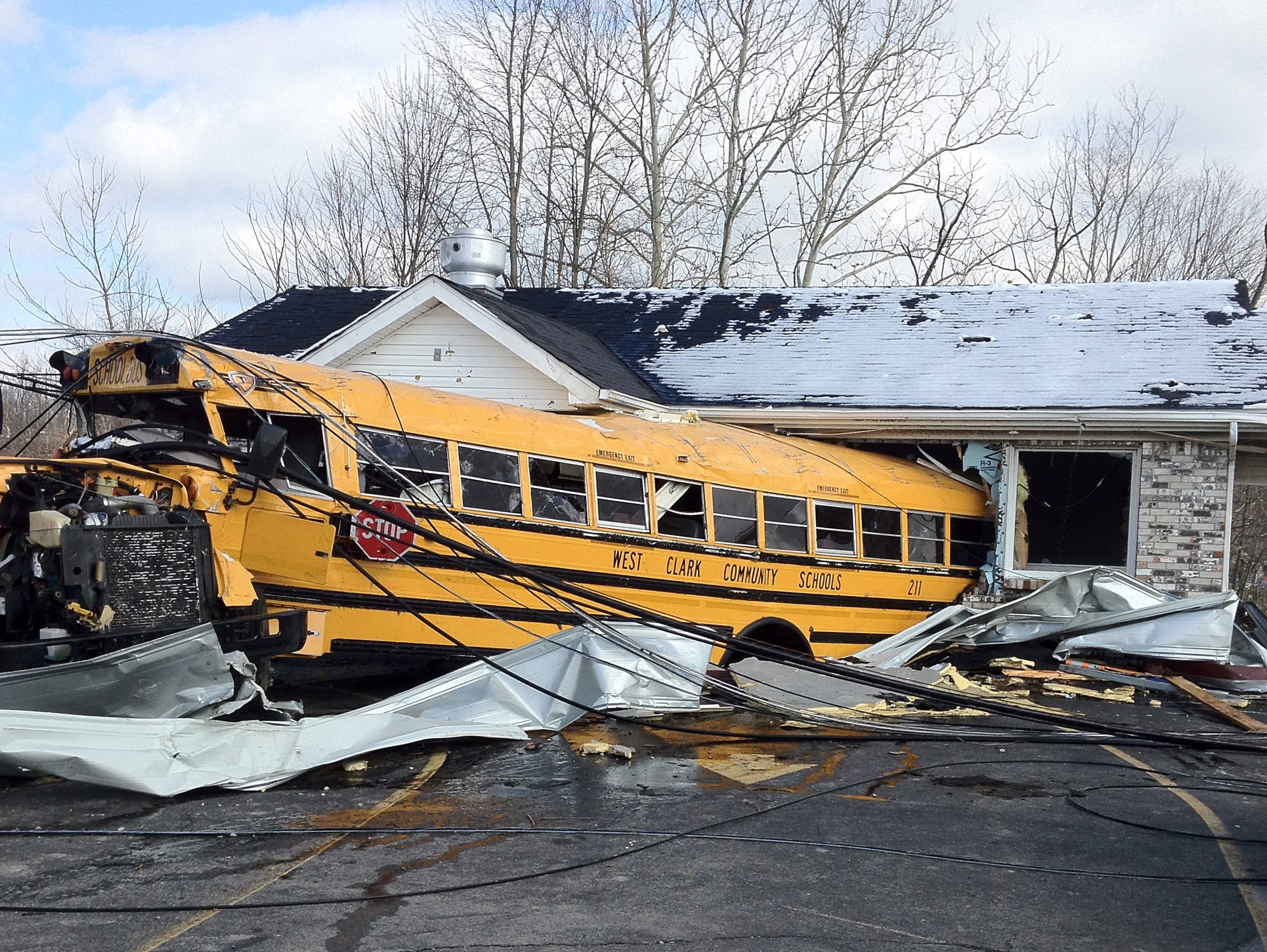 A Henryville High School bus was blown into Budroe's Restaurant, March 2, 2012.