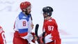 Team Russia's Alex Ovechkin (8) and Team Canada's Sidney