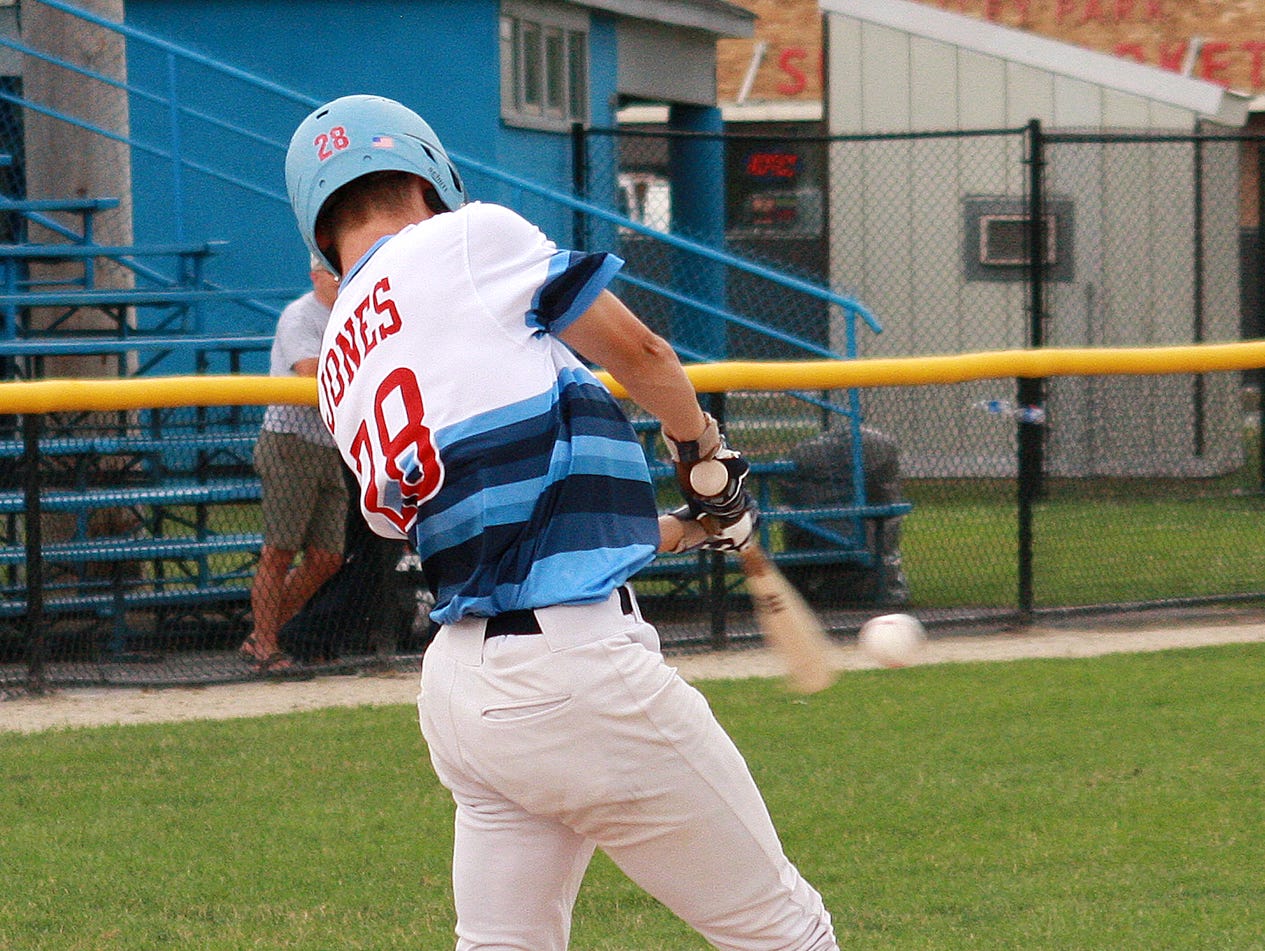 Nick Jones, formerly of Lakeview, plays for Midwest Athletics in the Connie Mack Regional at Bailey Park on Thursday.