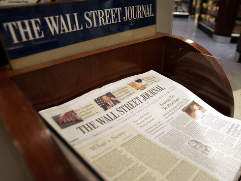 The Wall Street Journal is shown on sale at Hudson News in Grand Central Terminal in New York City.