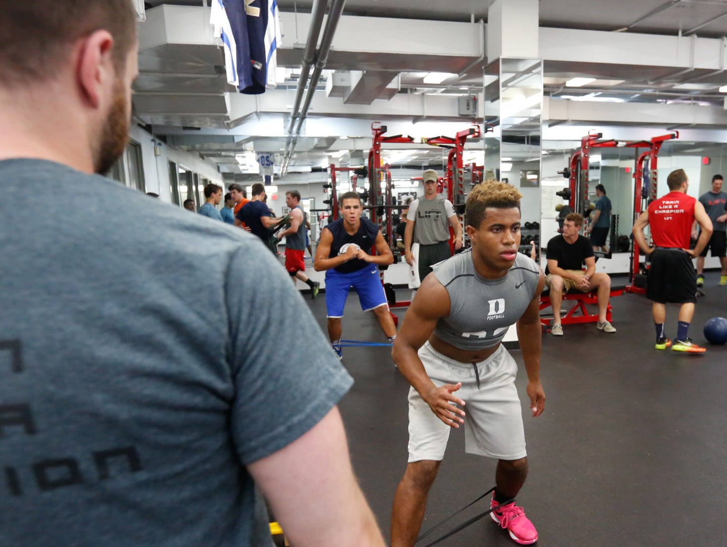 High school and college athletes work out LIFT on the campus of SUNY Purchase in Purchase on Tuesday, June 07, 2016.