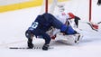 Team Europe forward Marian Hossa (81) collides with