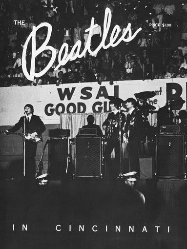 The cover shot from the "Beatles in Cincinnati" concert booklet/magazine produced by WSAI-AM includes a photo by Walter Burton.