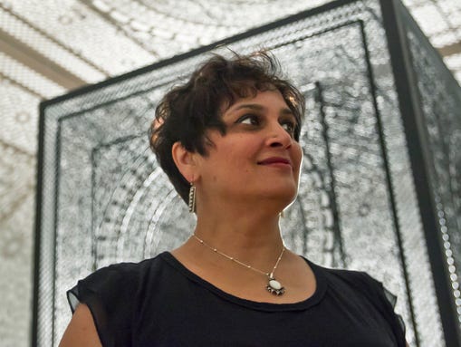 Anila Quayyum Agha with her ArtPrize entry “Intersections.”