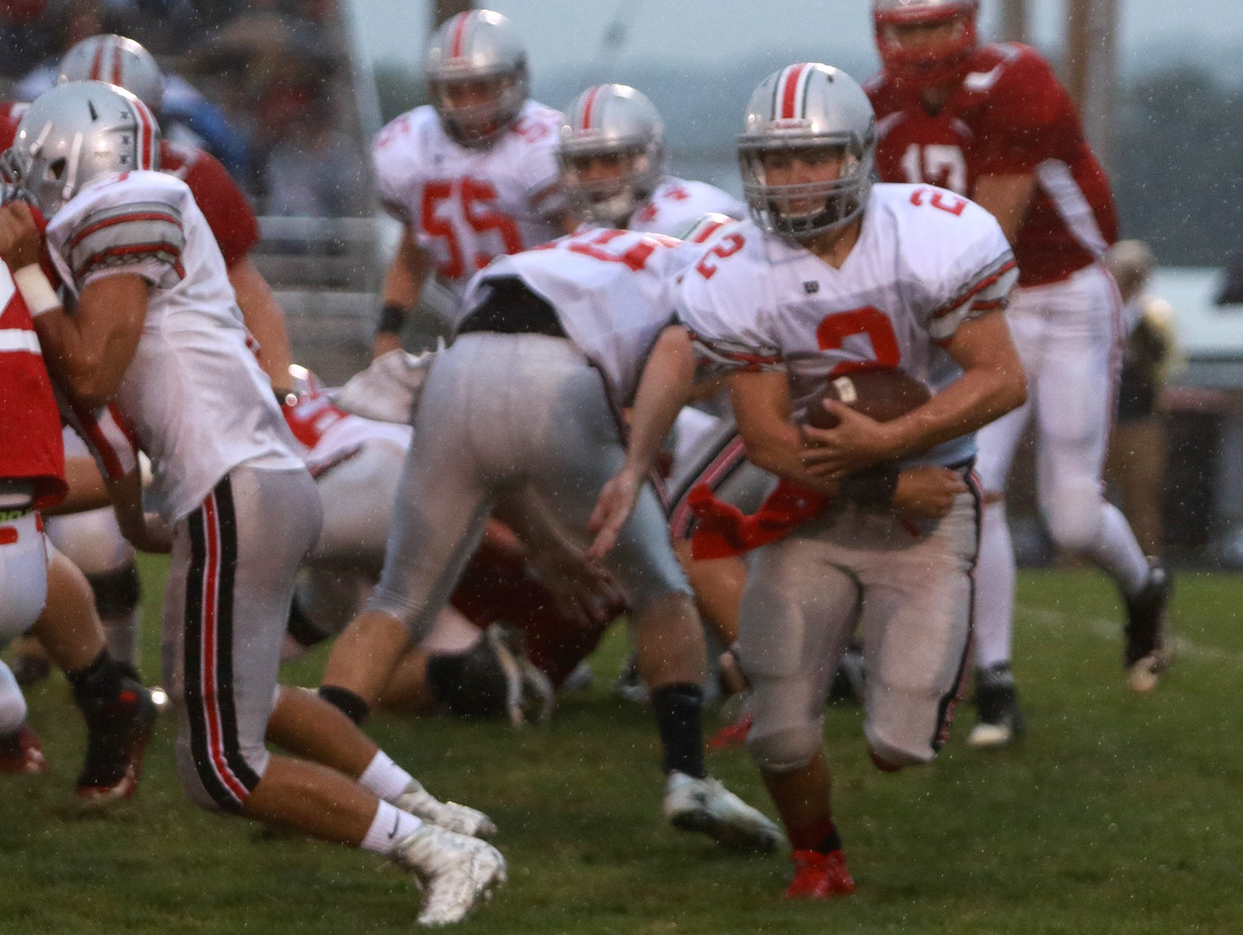 Fredericktown running back Brenden Reed, shown here against Utica, rushed for 11 yards and both touchdowns as the Freddies upset No. 1 seed Fort Frye in a Division VI playoff opener.