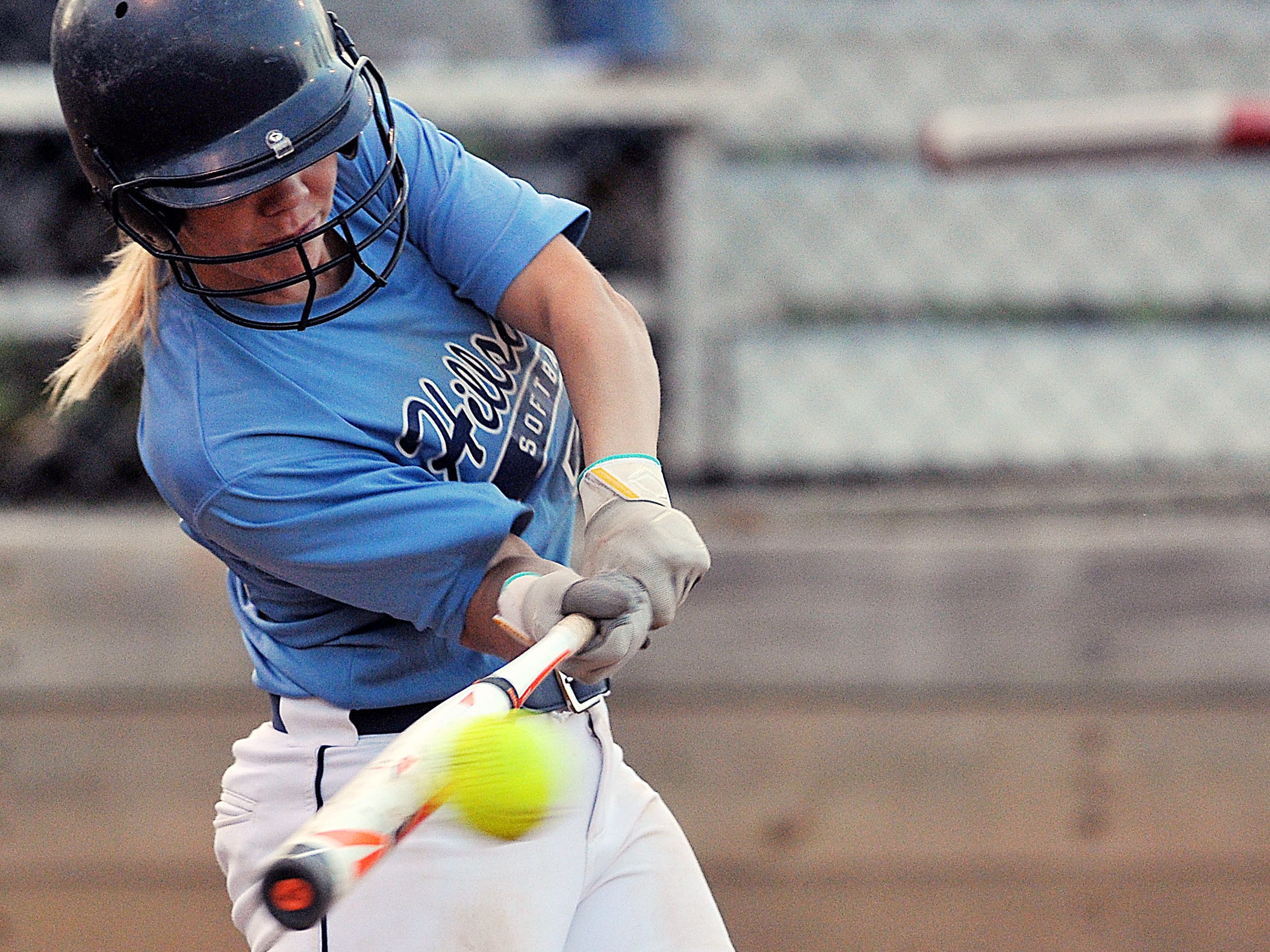 Hillsdale’s Timber Stoops makes contact for a triple against Loudonville during the Wendy’s Spring Classic at Brookside Park Friday.