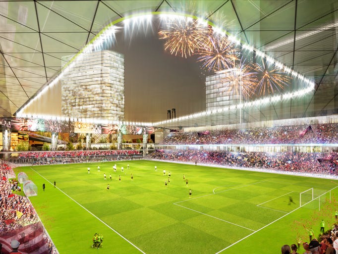Renderings of possible MLS stadium in Detroit.
