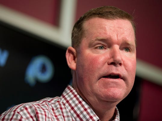 FILE - In this April 25, 2016, file photo, Washington Redskins general manager Scot McCloughan speaks during a news conference at Redskins Park in Ashburn, Va. The Redskins have fired McCloughan on the opening day of NFL free agency. Team president Bruce Allen announced the firing Thursday night, March 9, 2017. It is effective immediately. (AP Photo/Manuel Balce Ceneta, File)