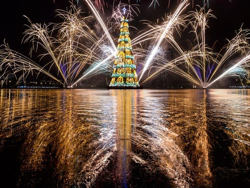 The floating Christmas tree at Rodrigo de Freitas lagoon